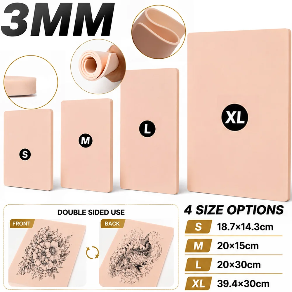 3MM Silicone Tattoo Practice Skin Double Sided Tattoo Fake Skin Small to XL Sizes Blank Tattoo Training Skins Tattoo Accessories
