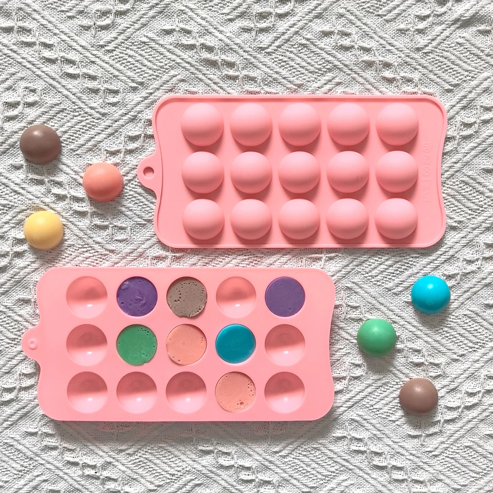 15 cavity semi-circular chocolate silicone mold, used for candy, chocolate, cookies, and handmade baking tools in the kitchen