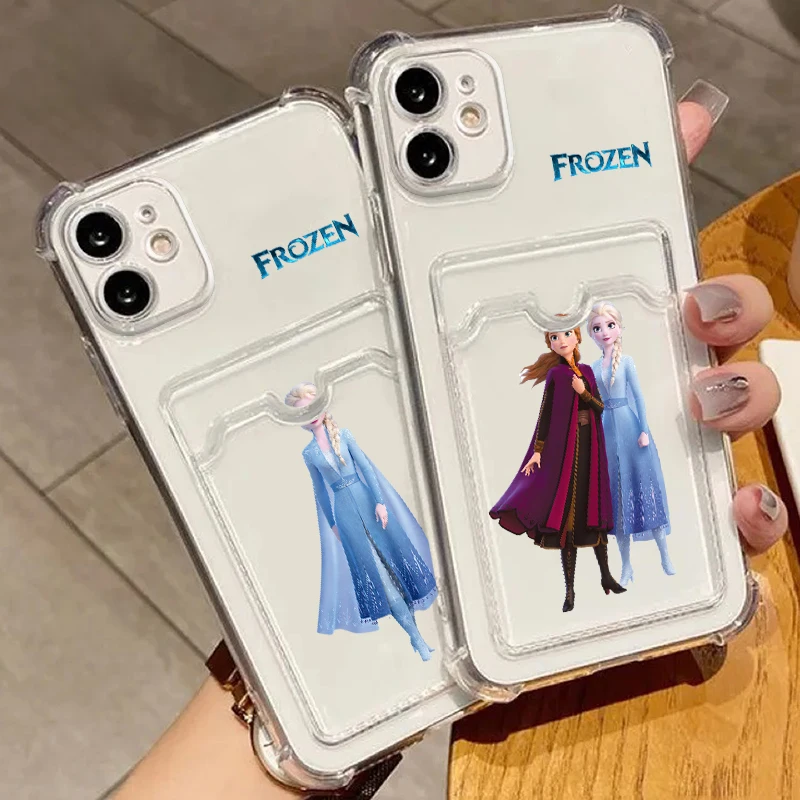 Disney Frozen Art Cute For iPhone 15 14 13 12 11 XS XR X 8 7 Pro Max Plus Mini Photo Card Bag Transparent TPU Phone Case