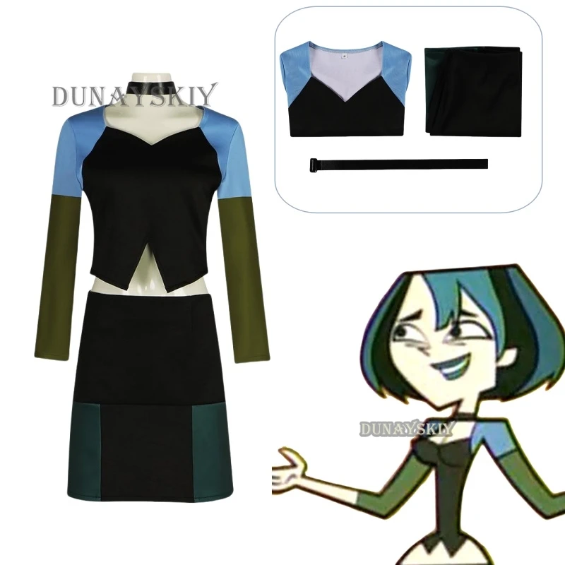 Total Drama Island Gwen Cosplay Costume Crop Top and Mini Skirts Red Top Green Shorts Full Set Woman Halloween Carnival Outfits