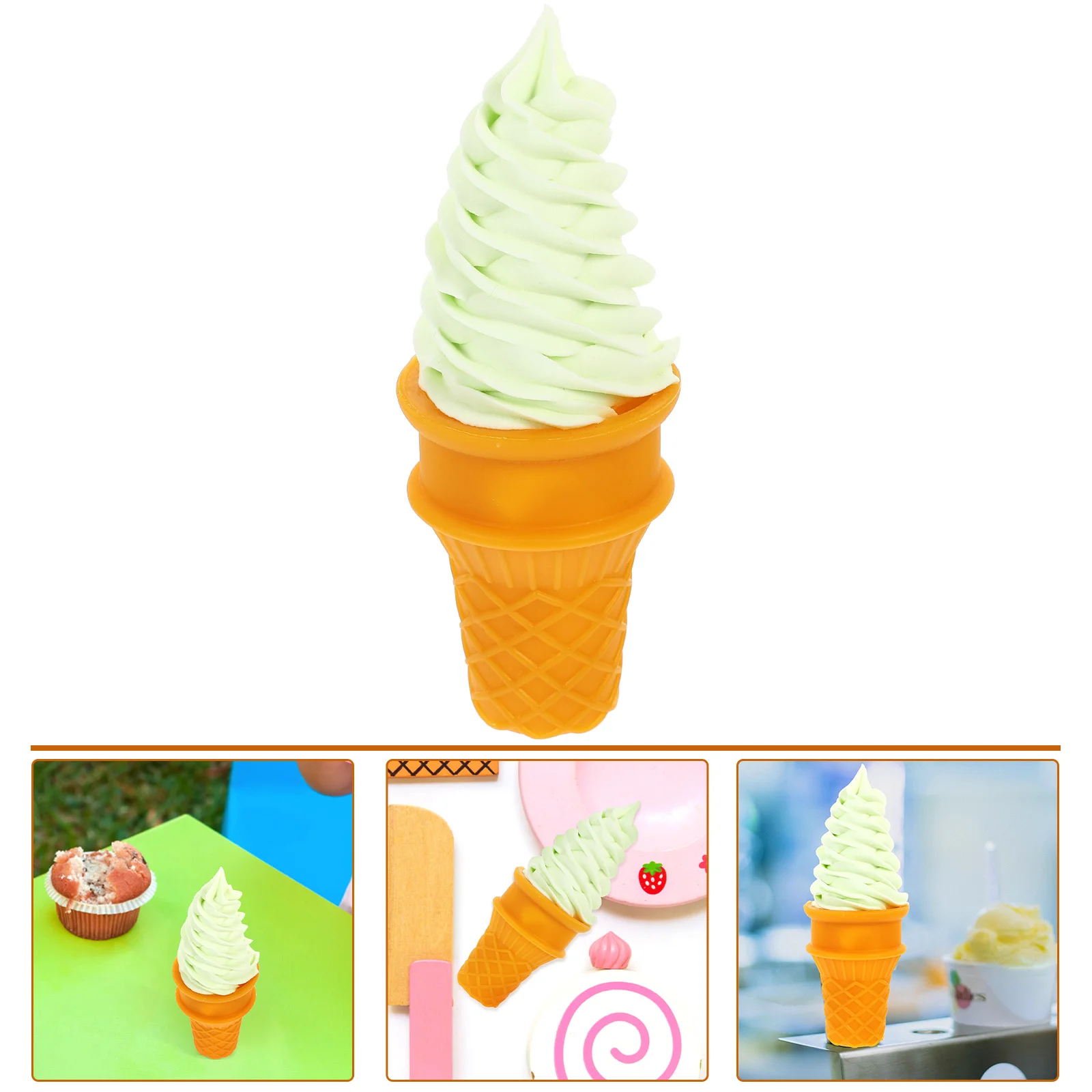 Artificial Ice Cream Cone Fake Dessert Display Realistic Food Model Props PVC Safe Bright Color Stylish Lifelike Kids