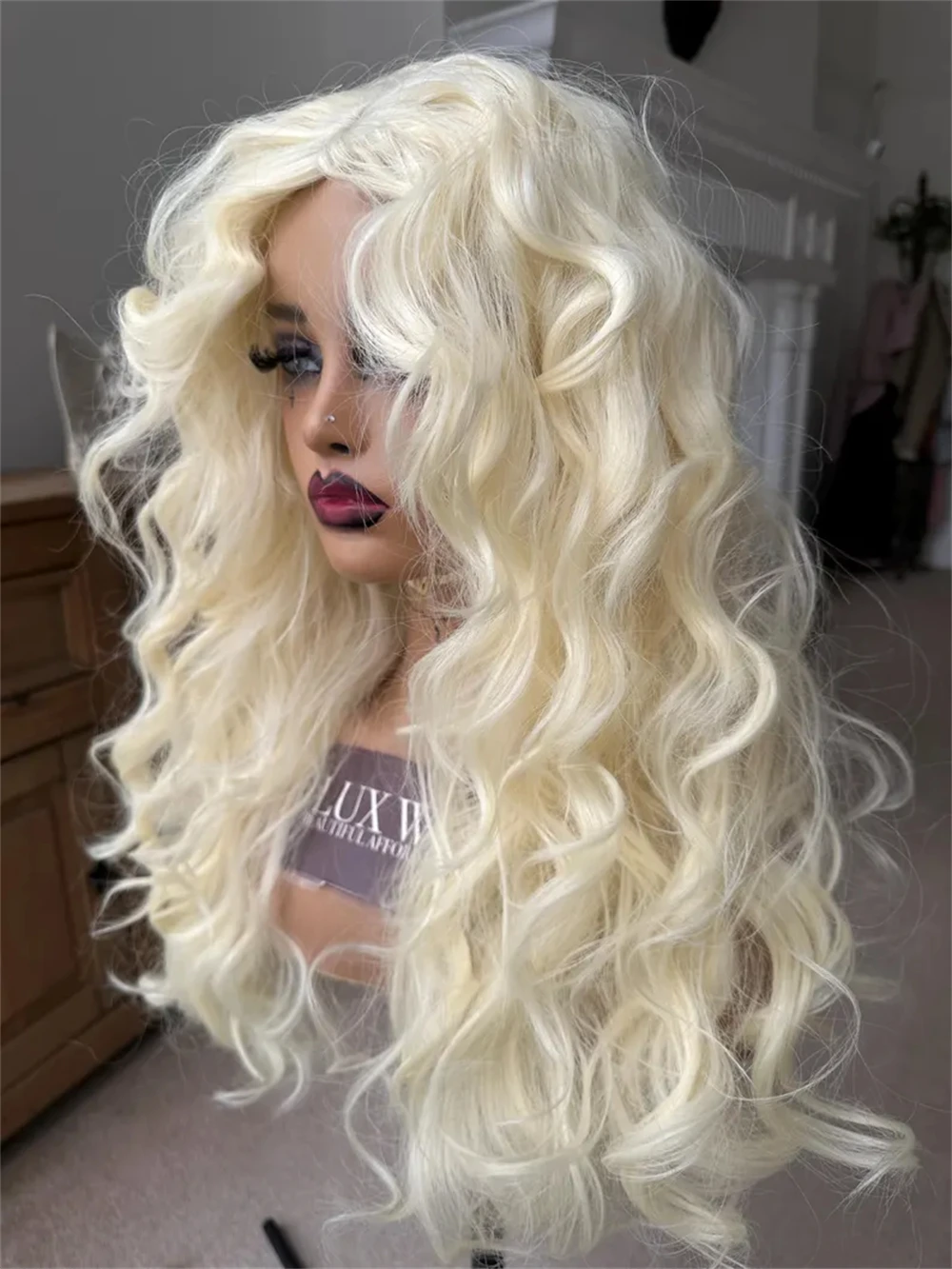 Light Golden Blonde Glueless Luxury HD Lace Wig for Women Hair Loss Natural Hair Synthetic Lace Front Wig Soft Long Deep Wave