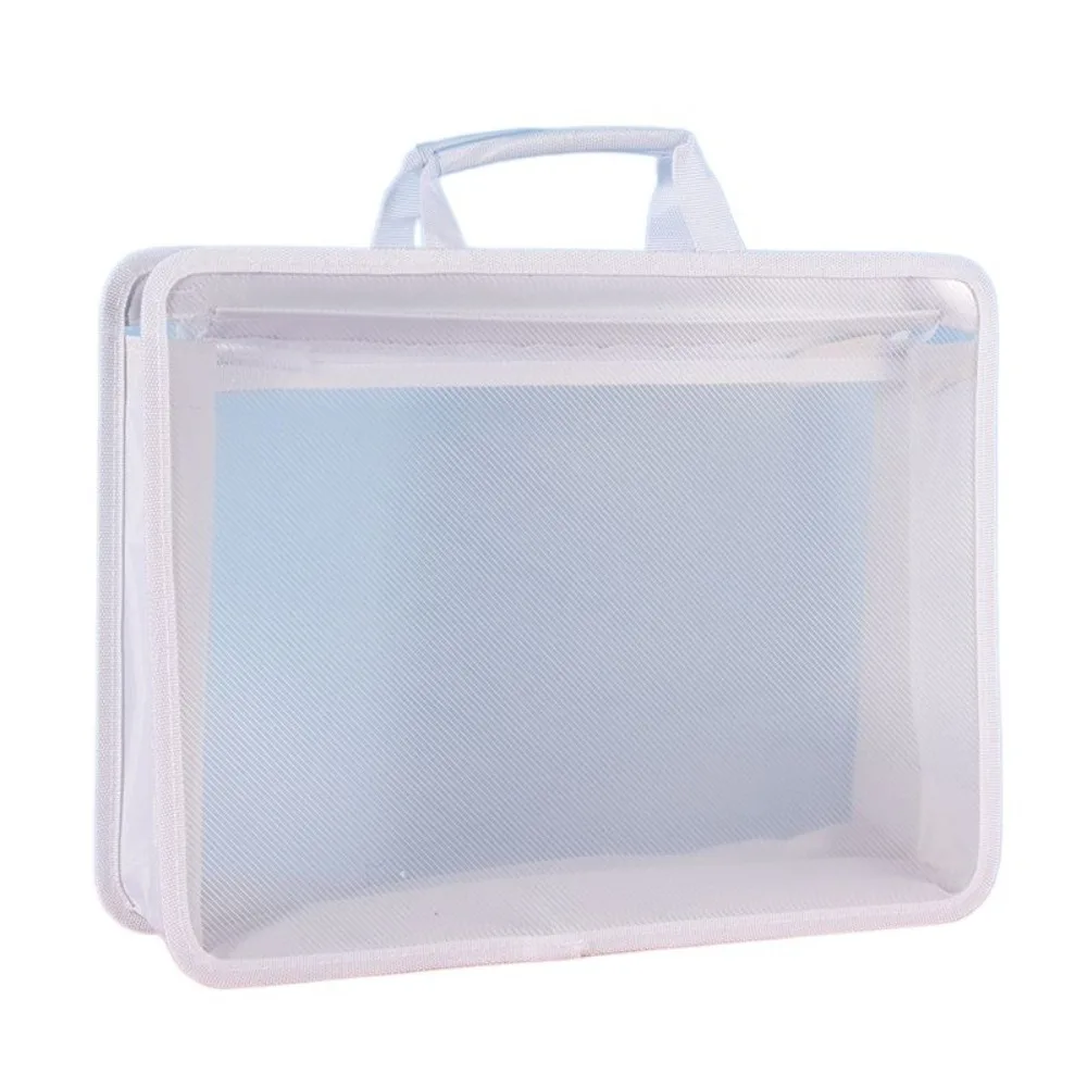 

Large Capacity Transparent a4 Handbag Waterproof 2 Layer Portable Documents Bag Thickened Zippered Twill File Tote Bag Office