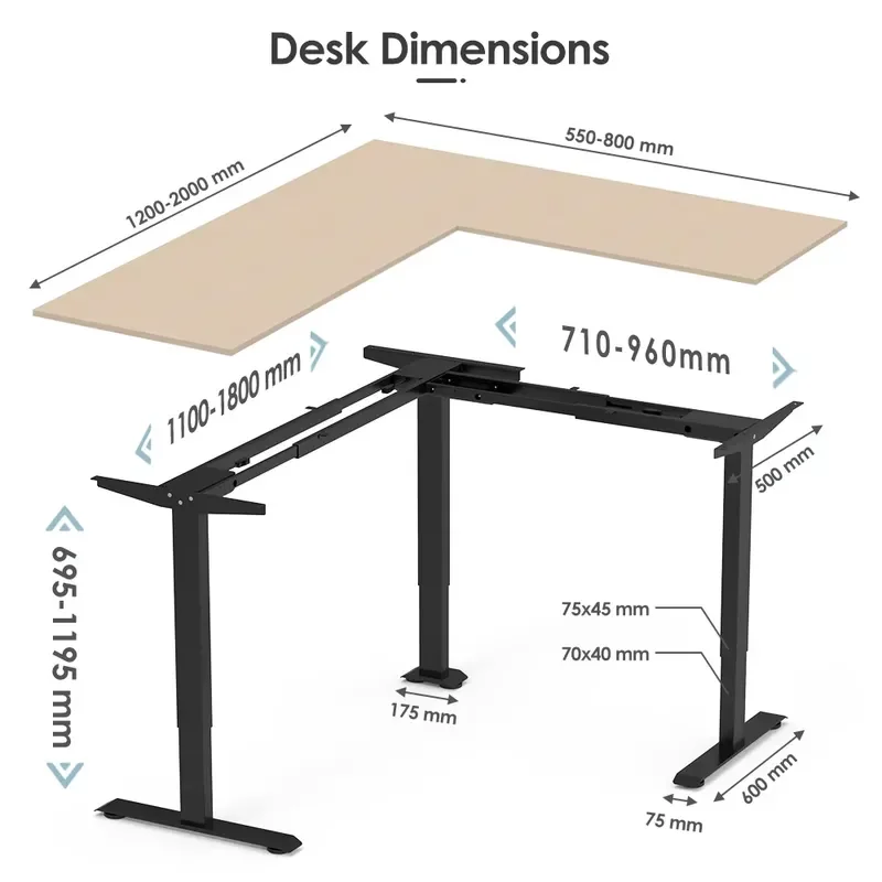 Electric Standing Desk Three Motor L Shape Adjustable Height Corner Office Table Sit Stand Workstation for Home