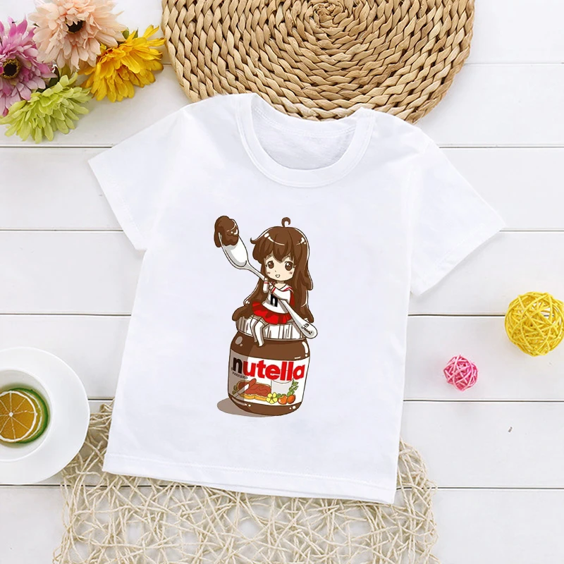 

2024 Summer New Fashion Nutella Graphic Printed Kids Tshirts Short Sleeve Children T-shirt Boys Girls Harajuku Casual Tops Tee