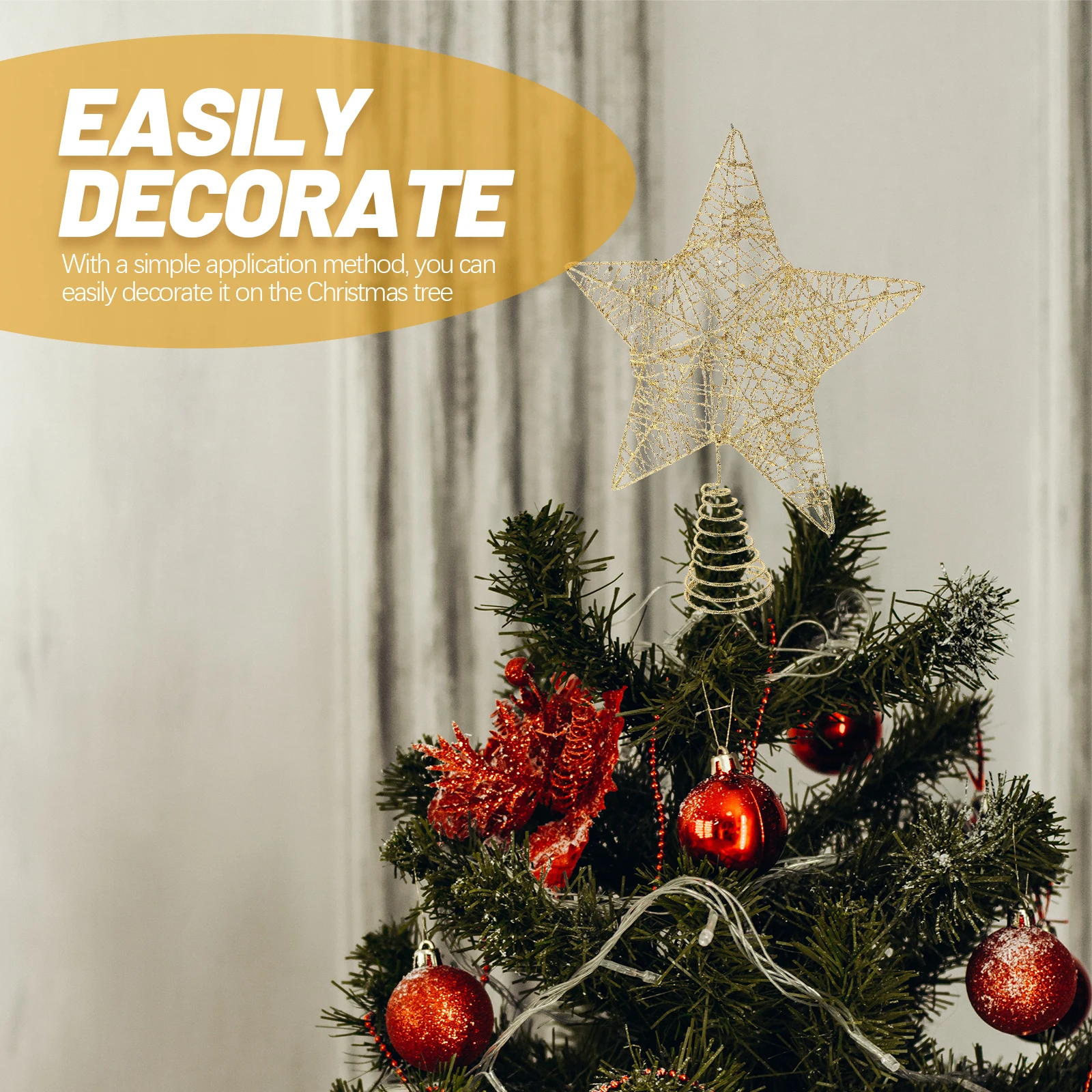 

MOLUCKFU Christmas Tree Topper Lighted Golden Star Ornament for Holiday Decorations Iron Xmas Tree Decoration