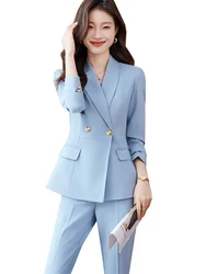Fashion Office Ladies Pant Suit Women Blue Green Black Female Business Work Wear Jacket and Trouser Formal 2 Piece Blazer Set