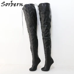 Sorbern 90cm Heelless Super Long Boots Vintage Round Toe Burlesque Crotch Thigh High Arch Shoes Unisex Custom Leg Size