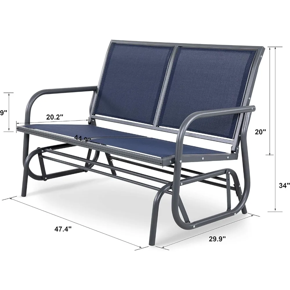 2-Personen-Terrassengleiter, Outdoor-Gleiterbank, Terrassen-Doppelschaukel-Schaukelstuhl, Loveseat mit strombeschichtetem Stahlrahmen und
