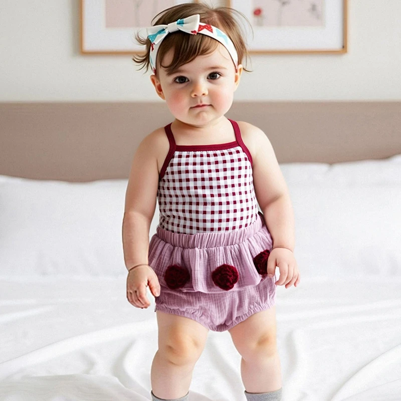 Toddler Girls Sleeveless Floral Print Top and Ruffle Shorts Set Summer Outfit with Plaid Camisole and Layered Bottoms