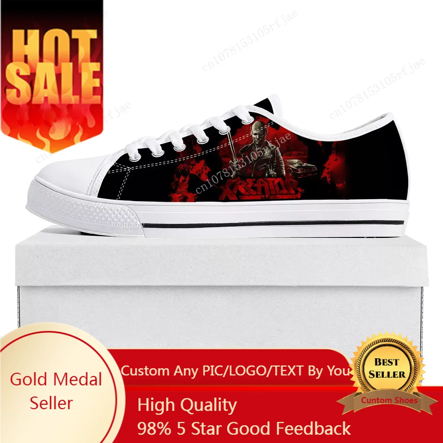 

Kreator Band Low Top Sneakers Mens Womens Teenager Gods of Violence Sneaker Couple Shoes Custom Made Shoe White