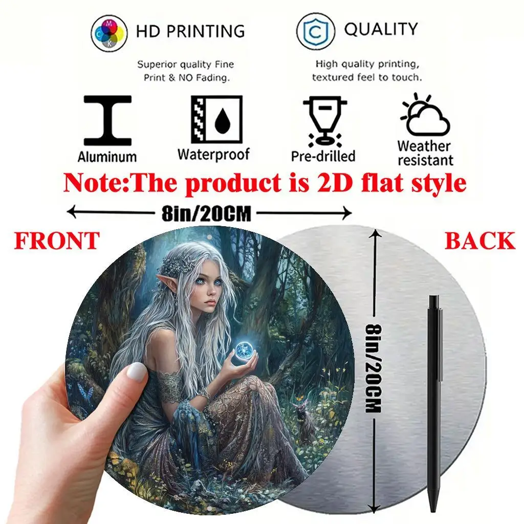 2D Flat, 1pc, 2D Round Aluminum Sign Wall Art, Vintage Elf Metal Sign Theme, Bar Kitchen Coffee Sign, Suitable for Home Living R