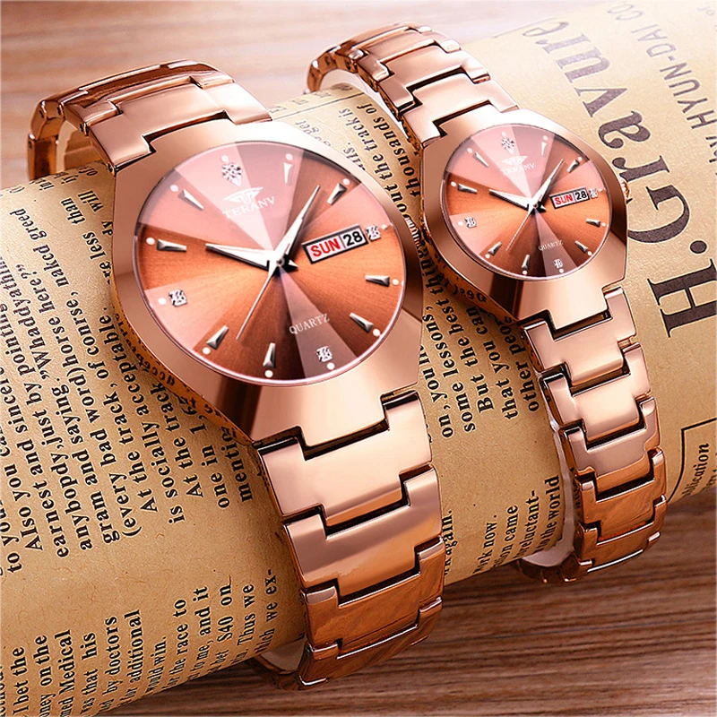 Tungsten Steel Women's Watch Korean Edition Simple Waterproof Dual Calendar High Beauty Female Fashion Quartz Clock Watches