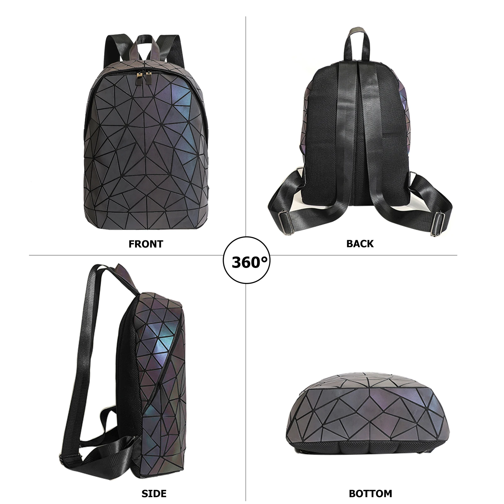 Geometric Laser Diamond Backpack for Women- Large Capacity & Leisure Backpack with Glow-in-the-Dark Design