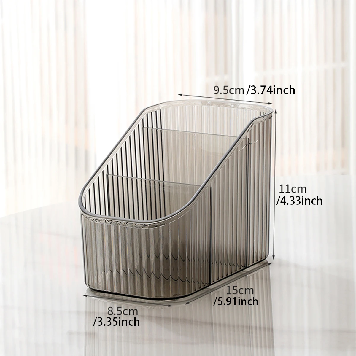 Smoke Gray Clear Vertical Stripe Desk Organizer, Multi-Compartment Storage Box for Makeup & Stationery