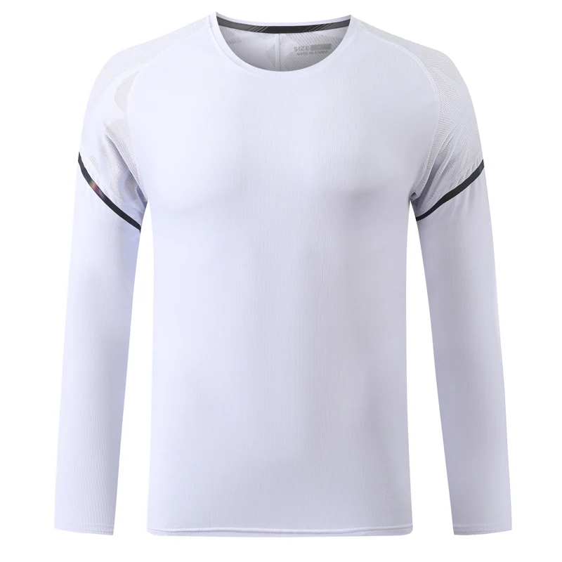 Outdoor Mens Long Sleeve Reflective Walking Runing Sports O Neck Top Breathable Fitness Quick Drying Bodybuilding Workout Jersey
