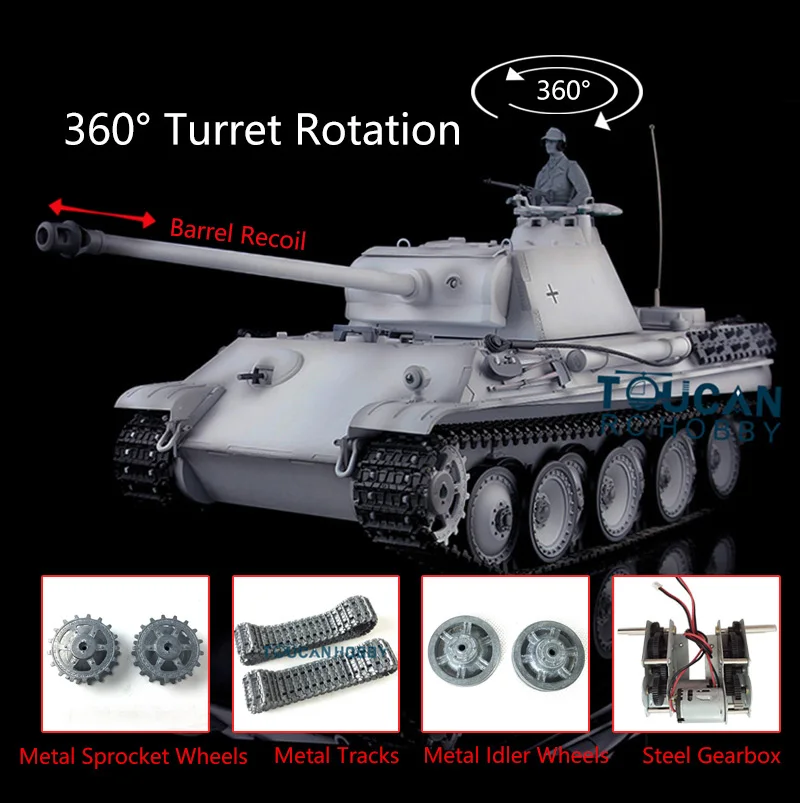 Toys Heng Long 1/16 RC Tank 3879 360° Turret 7.0 Upgraded Panther G RTR Barrel Recoil TH17505-SMT4