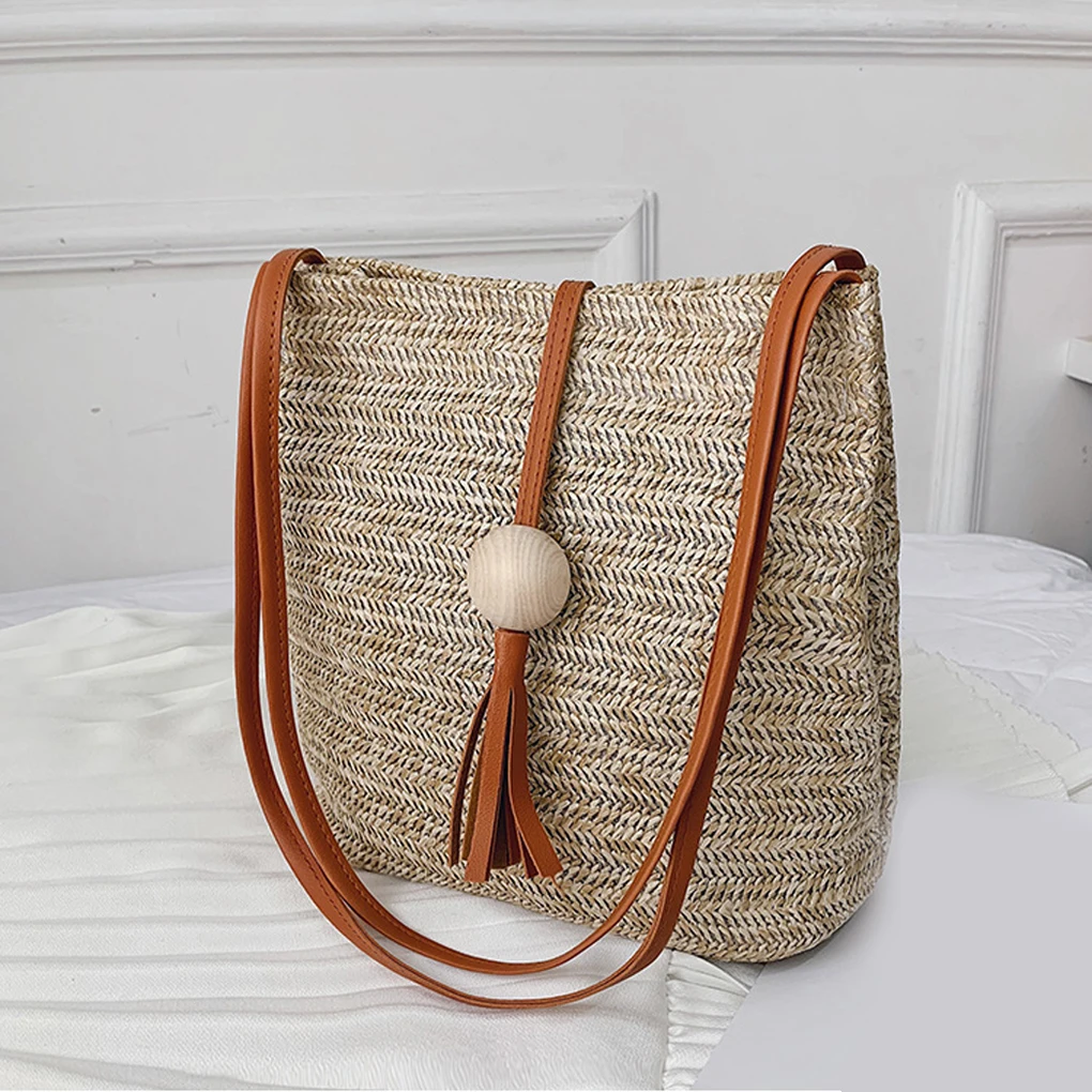 Bolso de hombro de paja para mujer, bolsa de almacenamiento de gran capacidad, informal, a la moda