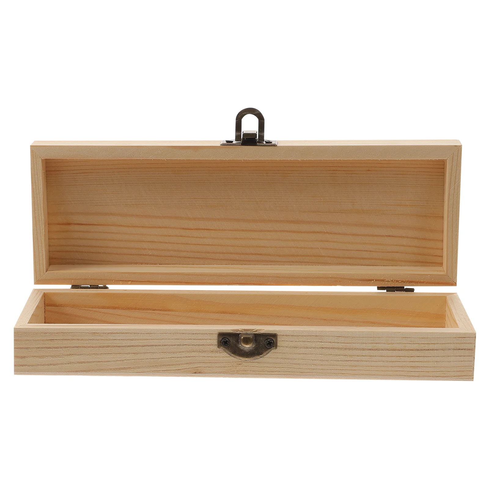 Plain Unfinished Wooden Pencil Box Unpainted Rectangle Wooden Box Hinged Lid Diy Artist Tool Brush Chic Desk Organizer Case