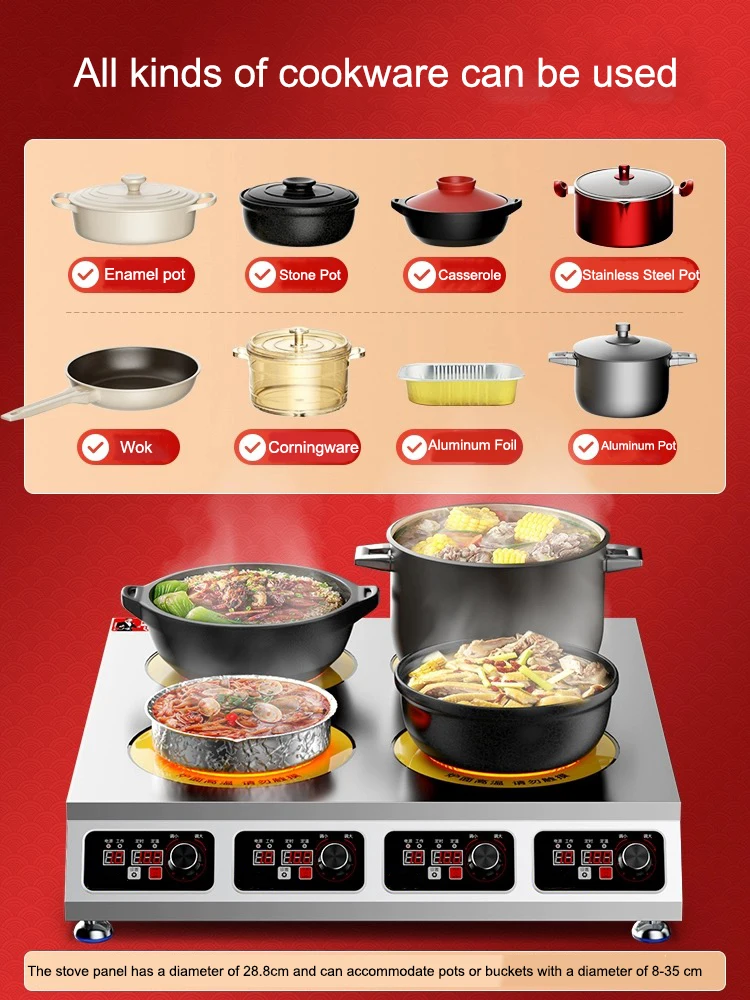 3500W 2 Burner Ceramic Panel Stainless Steel Shell Commercial Hotel Portable Fryer and Boiler with Induction Cooker