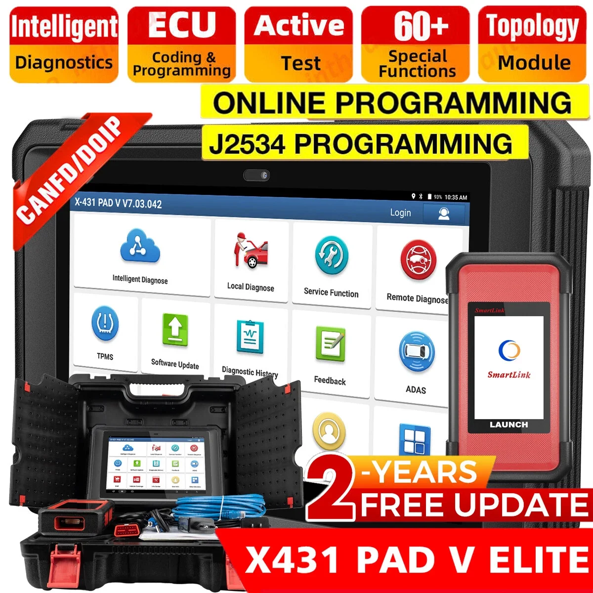 LAUNCH X431 PAD V Elite ECU Online Programming Coding Scan Tool Topology Map Full System Bi-directional 60 Reset Heavy Duty Truck