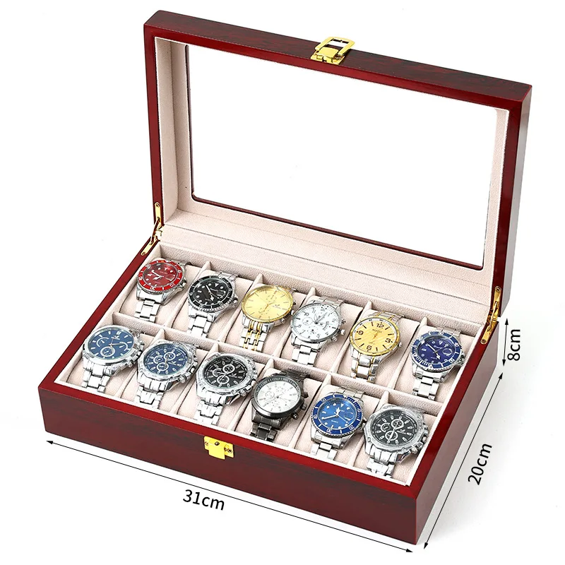 2/3/5/6/10/12 Grids Luxury Wooden  Watch Holder Box For Men and Women Glass Top Jewelry Organizer Stroge Cases Clock Gifts Boxes