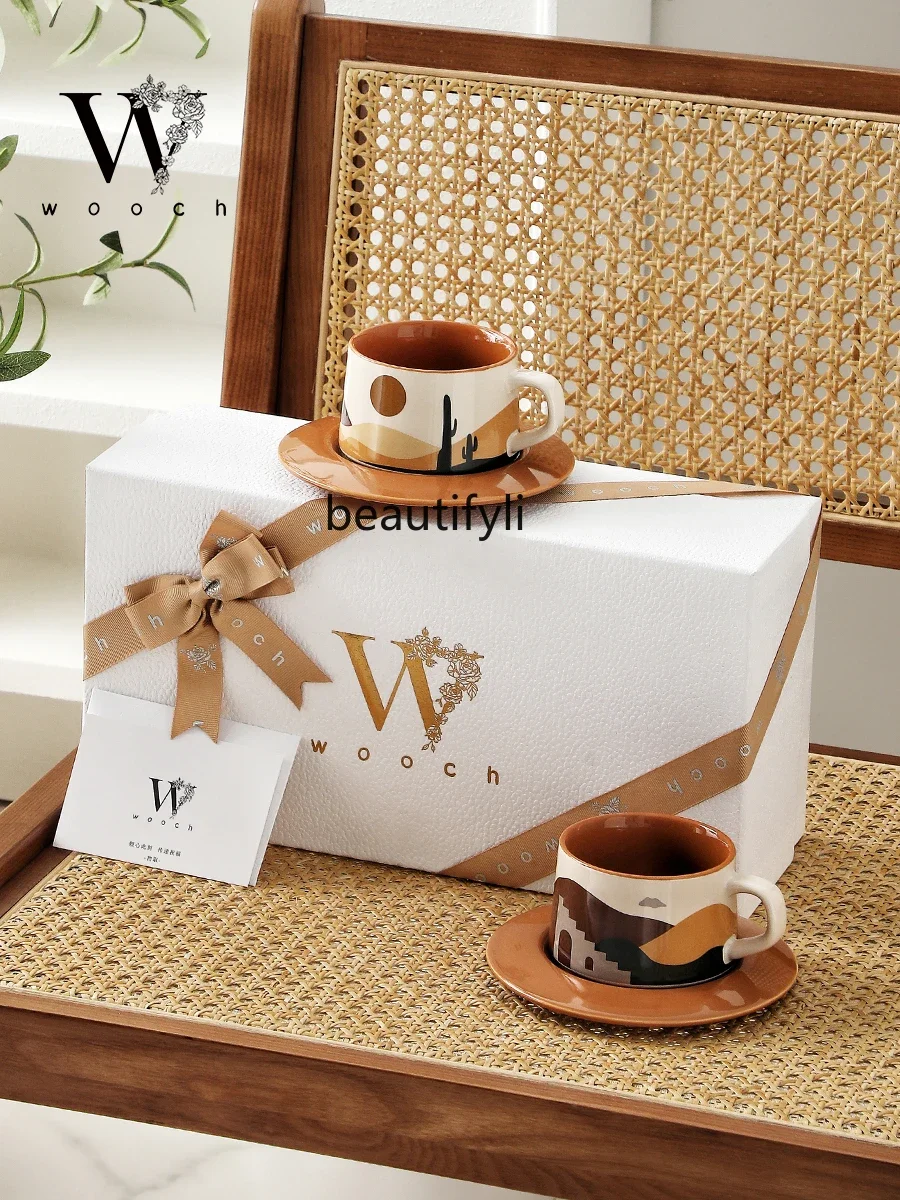 Modern coffee cups and saucers retro light luxury cup gift box birthday souvenir