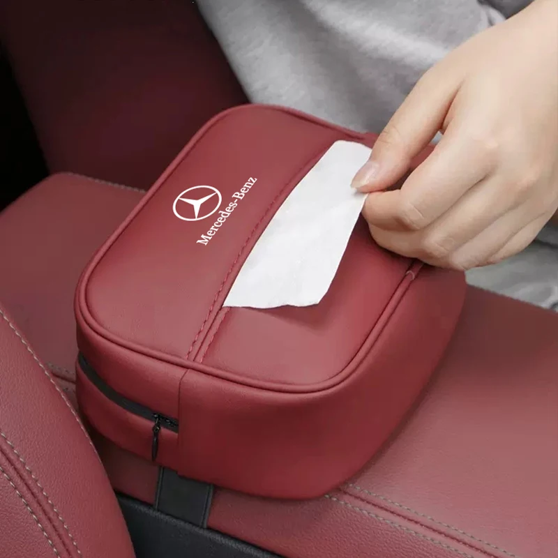 Car Tissue Box Seat Back Leather Tissue Storage Bag For Mercedes Benz AMG W203 W206 W220 W205 W211 W212 W210 W108  Auto interior