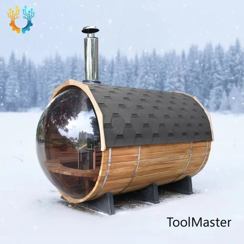 【2026】Wood-burning Stove Red Cedar Traditional Barrel Sauna With Glass Steam Stove For 4-6 Persons Portable Steam Outdoor Sauna