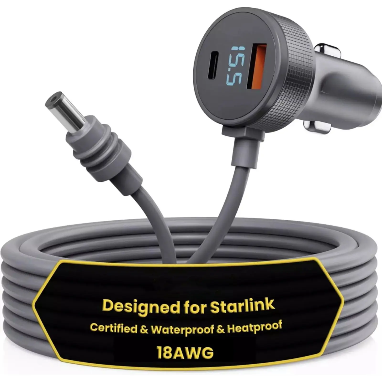 

1Pc For Starlink Mini Power Cable 10FT DC 12V-24V Cigarrete Lighter Adapter to DC Power Cable with USB Type-C Port and Voltmeter