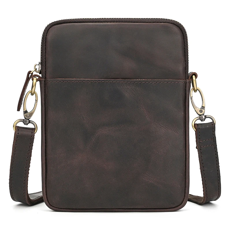 Męska torba na ramię ze skóry naturalnej, mini torba crossbody, torba sling dla mężczyzn, torba na telefon do użytku na zewnątrz, miękka skórzana saszetka na pasek.