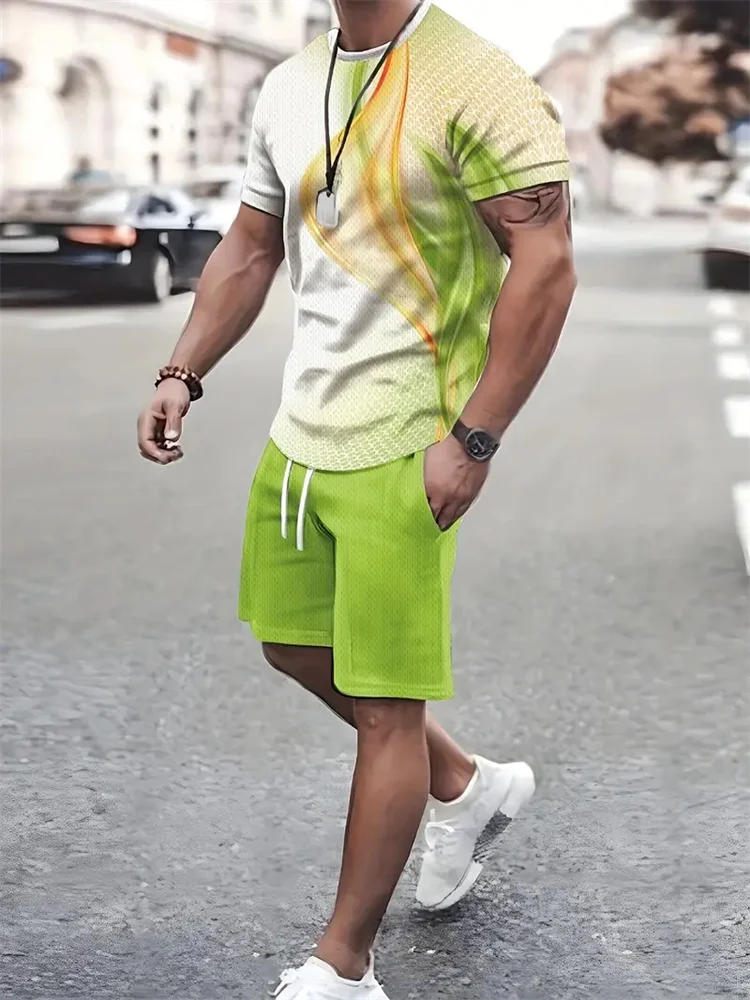 

New 3D Textured Men's Printed Suit, Plate-size Clothing, Short Sleeves And Shorts, Casual Summer Sportswear