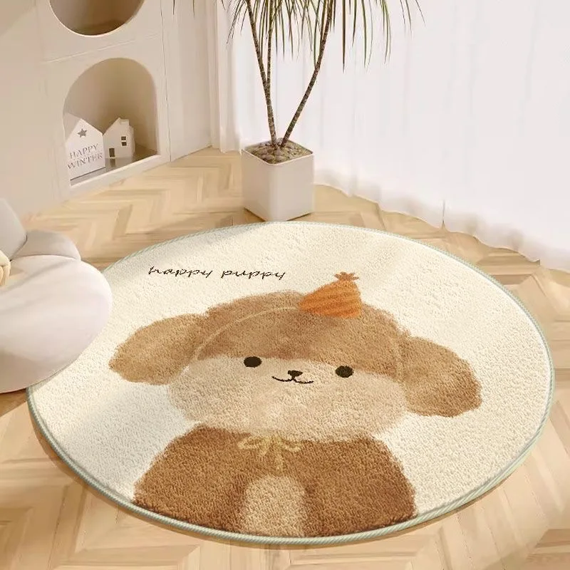 VIKAMA 1PC Round Carpet Living Room Plush Floor Mat Children's Room Reading Area Cartoon Bedroom Study Swivel Chair Foot Mat