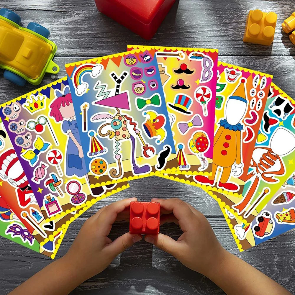 8/16 fogli bambini fai da te circo pagliaccio Puzzle adesivi fare un viso cartone animato assemblare Puzzle divertente bambini giocattoli fai da te