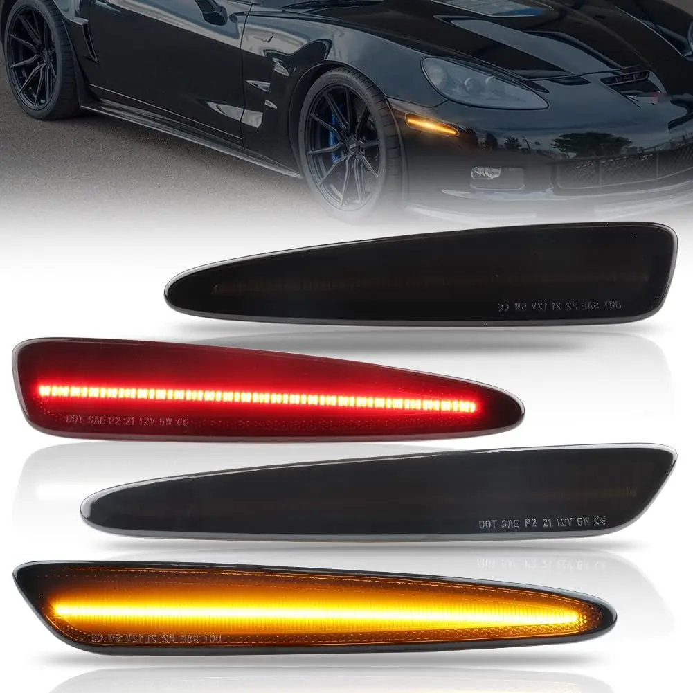 

Car Front Rear Bumper Side Marker Turn Signal Lighting Yellow Red LED For Chevrolet Corvette C6 2005-2013 Smoked Accessories