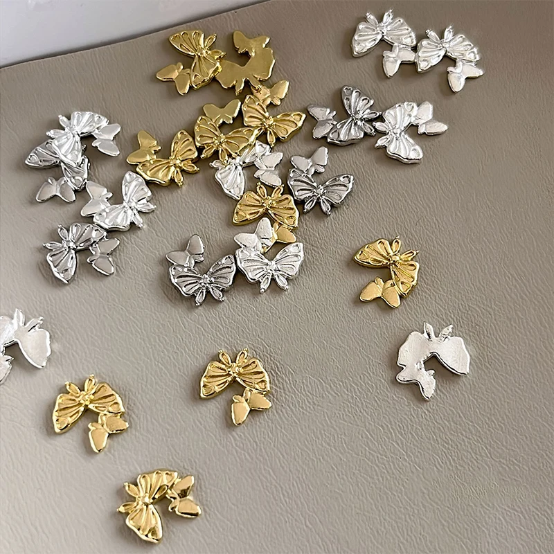 10 قطعة فراشة مزدوجة سبيكة مسمار الفن سحر الذهب/الفضة/الأبيض الأظافر زينة مجوهرات فاخرة ثلاثية الأبعاد مسمار الملحقات شقة الظهر #3