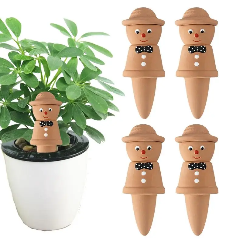 

Self Watering Device For Pots 4PCS Clay Scarecrow Watering Stakes Cute Watering Device For Garden Yard Portable Watering Stakes