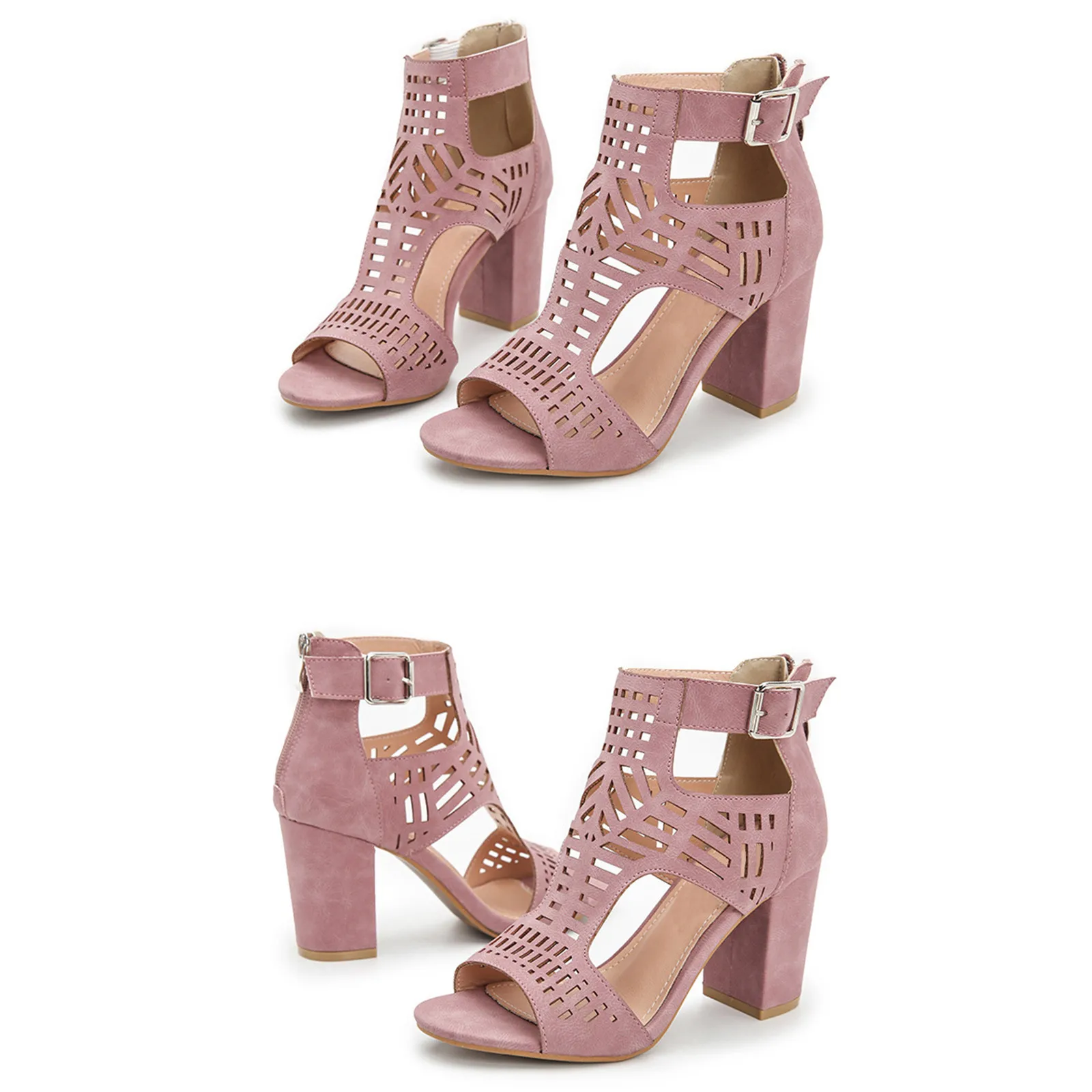 المرأة موضة بسيطة الدانتيل متابعة مثير مشبك صنادل عالية الكعب الرومانية جوفاء الدانتيل متابعة المفتوحة تو الصنادل عادية سميكة القاع