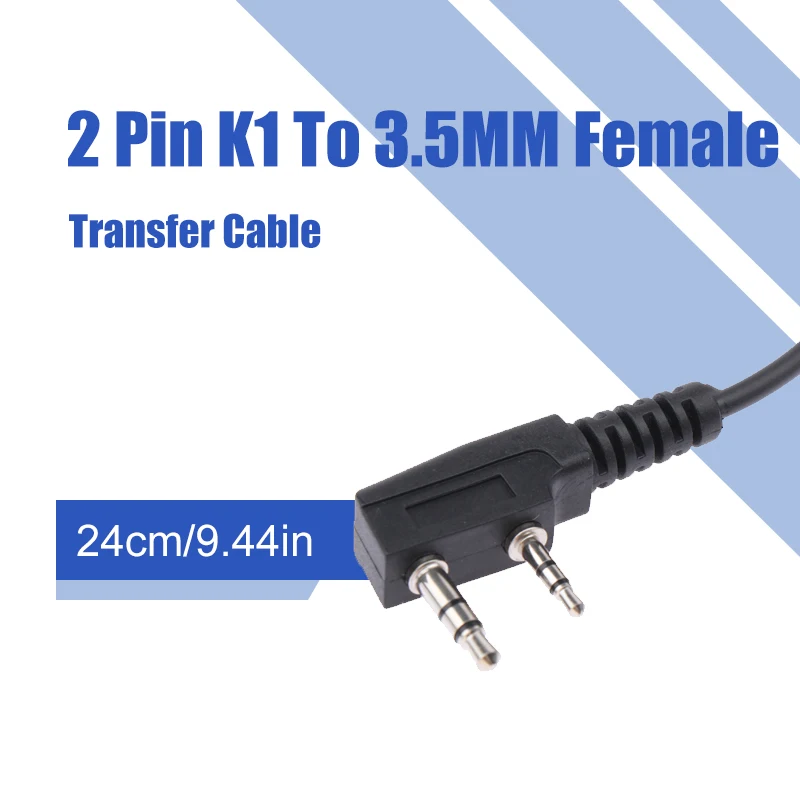 2 Pin K1 To 3.5MM Female Audio Phone Earphone Transfer Cable For TYT For UV5R 888S Walkie Talkie Headset Adapter