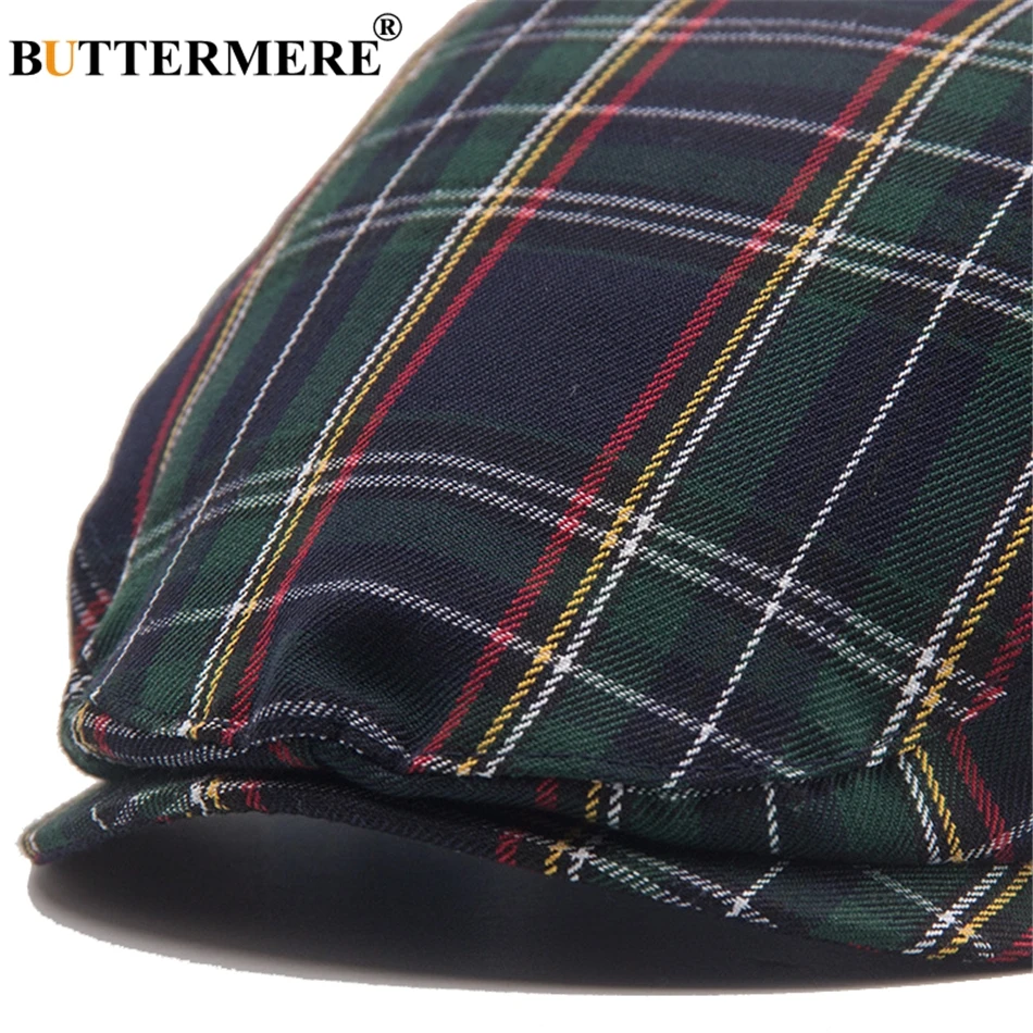 BUTTERMERE Womens Plaid Flat Caps Male Casual Cotton Vintage Berets Hats Summer Spring Classic Checkered Stylish Cap