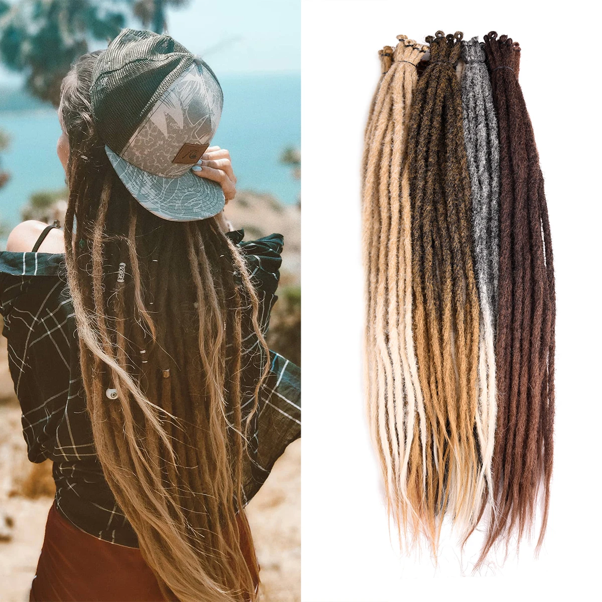 Silike 20inch Synthetic Handmade Dreadlocks Hair Extensions 27-613 Ombre Crochet Dread locks Soft 10 Strands Long Dreads for Men