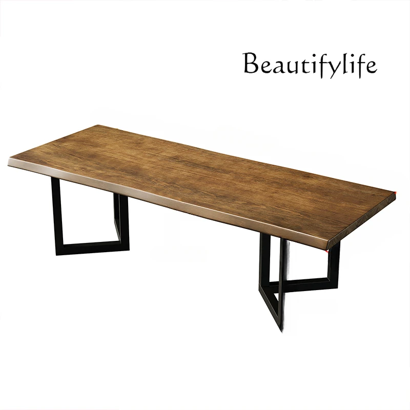 

Solid Wood Table-Chair Set Simple Office Industrial Style Large Board Tea Table Living Room Home Tea Table Balcony