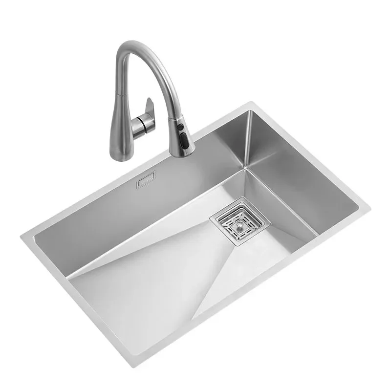 Kitchen vegetable basin 304 stainless steel sink brushed and thickened manual dishwasher large single slot embedded