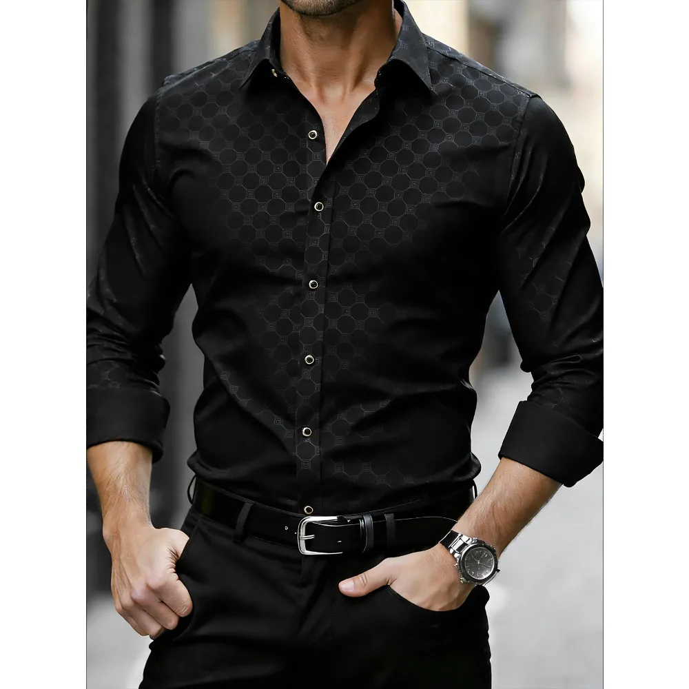 FGKKS Men Black Shirt Brand New Luxury Elegant Fashion Long Sleeve Smart Casual Western Elastic Male Business Dress Shirts