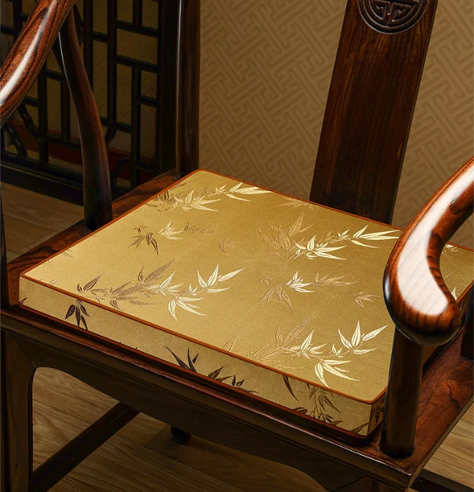 Custom Chinese Silk Brocade Thick Chair Seat Cushions with Ties, Bamboo Pattern, Armchair, Sofa, Dining Chairs Pads, Non-slip