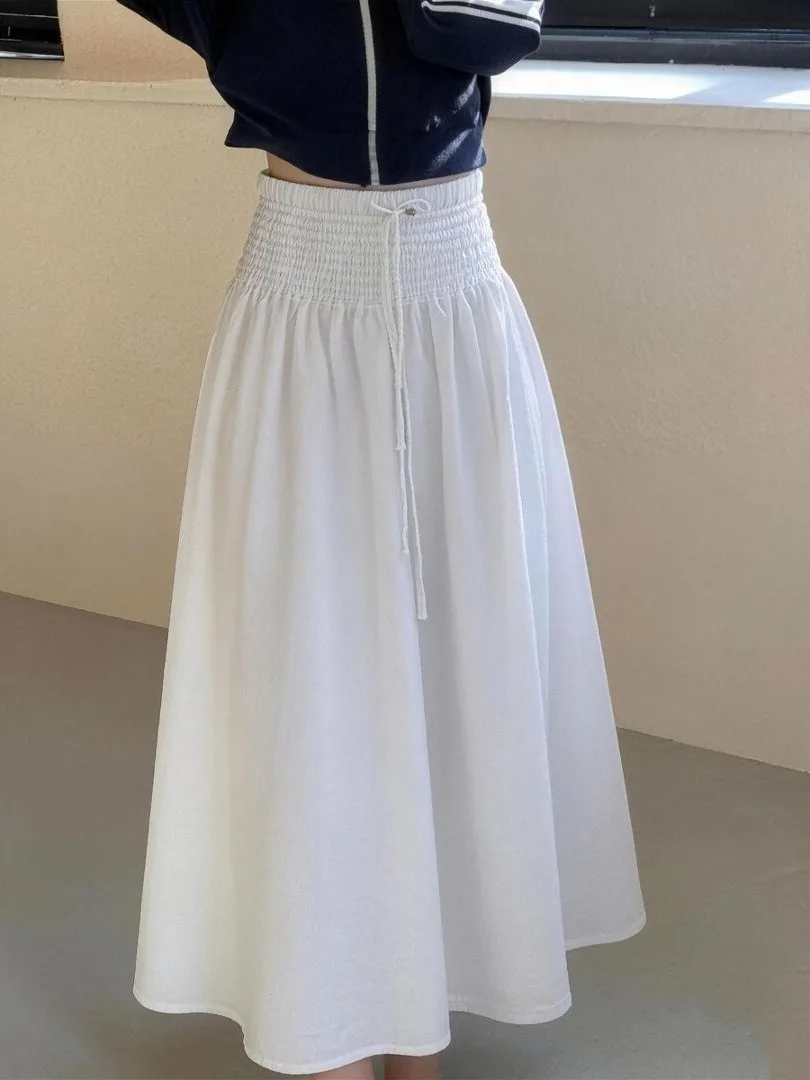 Chic Comfortable A-Line Umbrella Skirt Women's Pleated Elastic Waist Midi Skirt Fashionable New Arrival City Commute Casual