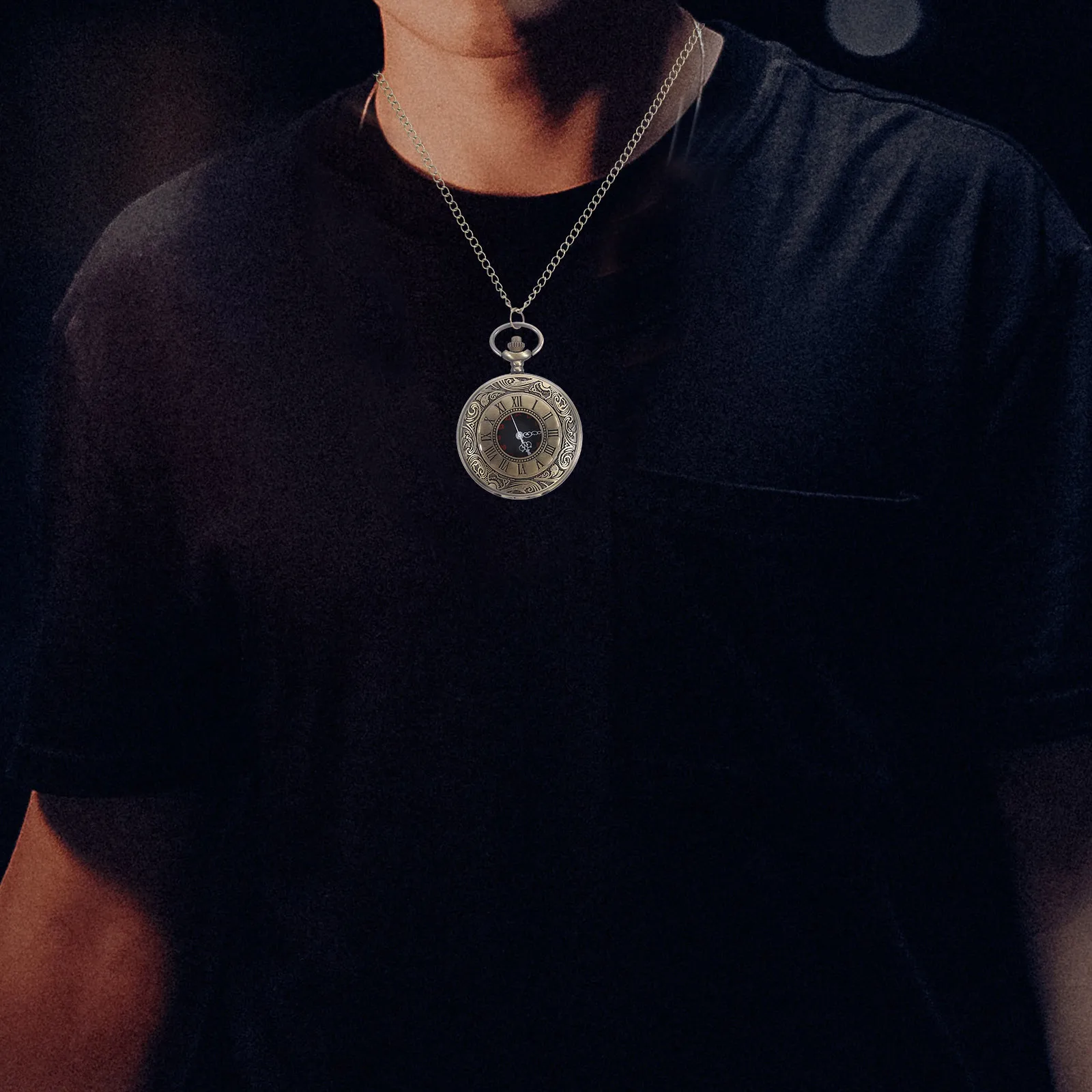 خمر ساعة الجيب قلادة كبيرة الحجم الأرقام الرومانية سبيكة سلسلة ساعة الزخرفية للرجال عيد الميلاد عيد الميلاد