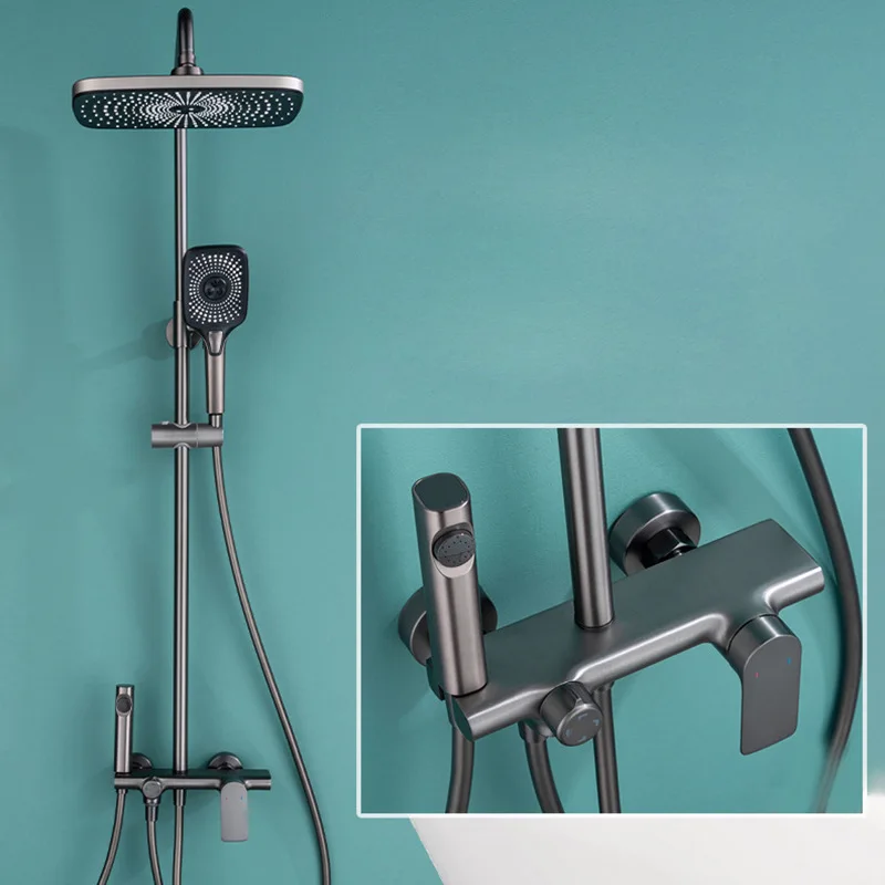 Bathroom Copper Luxury Shower System Wall Mounted Rainfall Shower Head Mixer Faucet Set