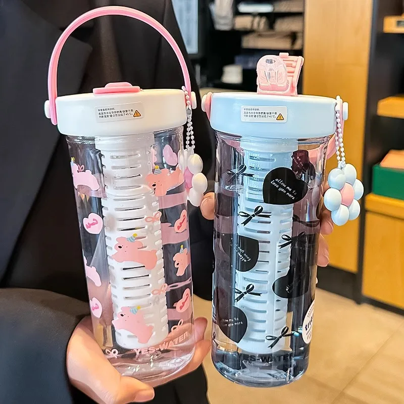

750ML Flower Tea Tritan Plastic Water Bottle With Tea Strainer Straw Water Cup Portable Large Capacity Student Fruit Tea Cups