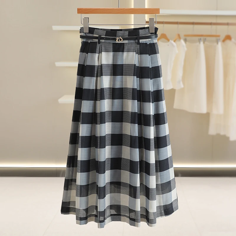 

Женская клетчатая юбка длиной до колена с высокой талией, новинка лета, корейская версия, юбка трапециевидной формы из полиэфирного волокна